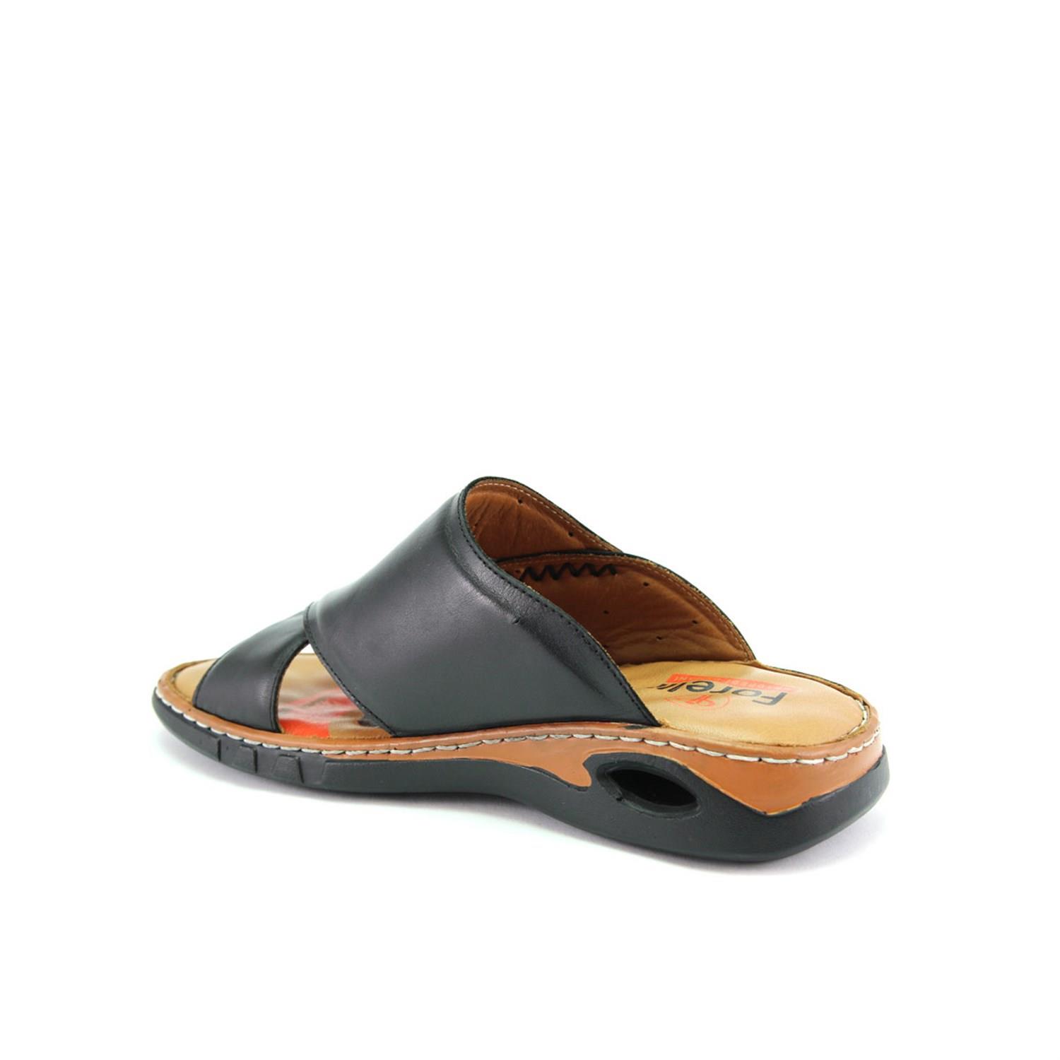 M40501 Hakiki Deri Erkek Anatomik Terlik Sandalet Siyah