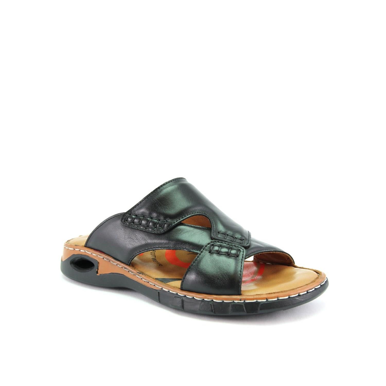 M40501 Hakiki Deri Erkek Anatomik Terlik Sandalet Siyah