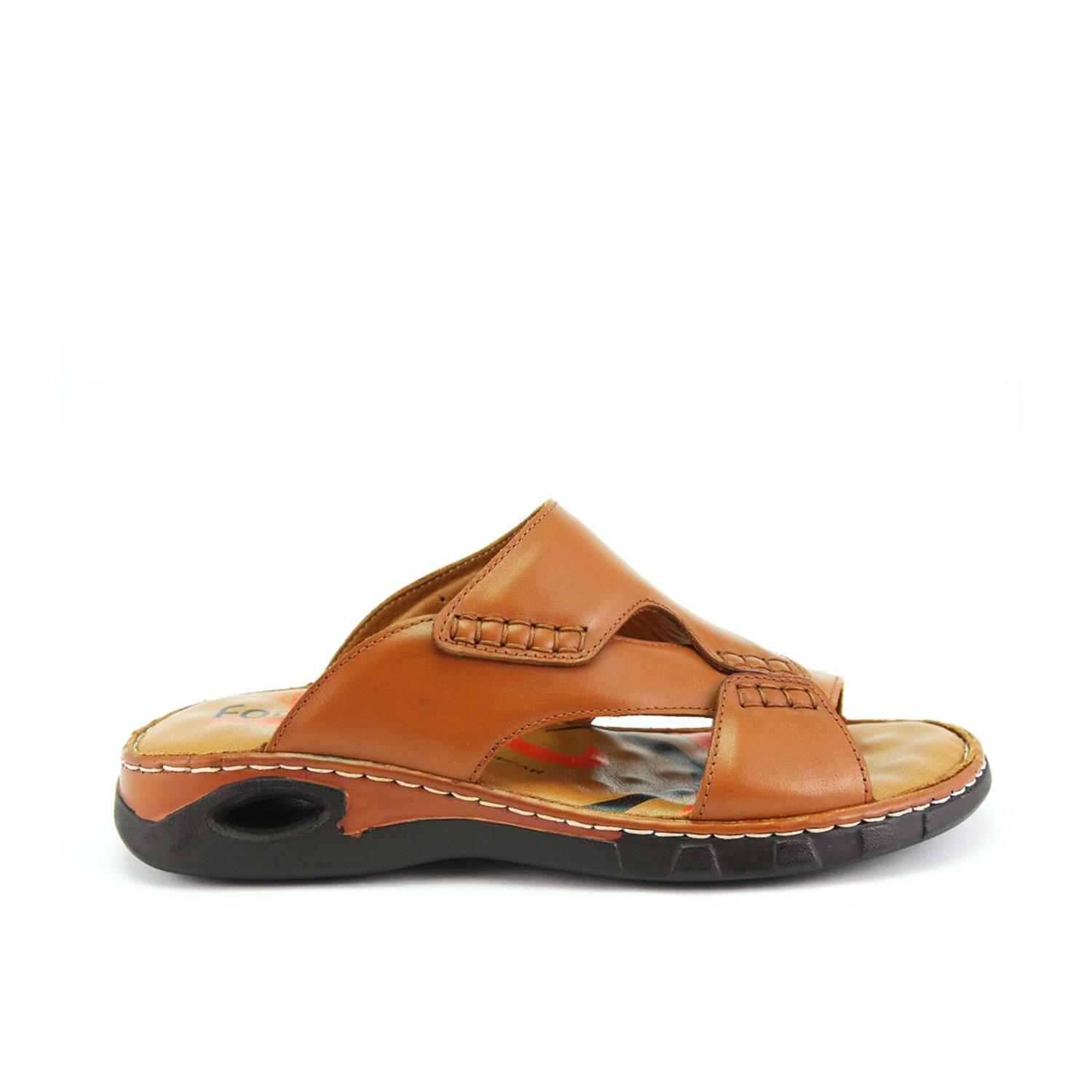 M40501 Hakiki Deri Erkek Anatomik Terlik Sandalet Taba