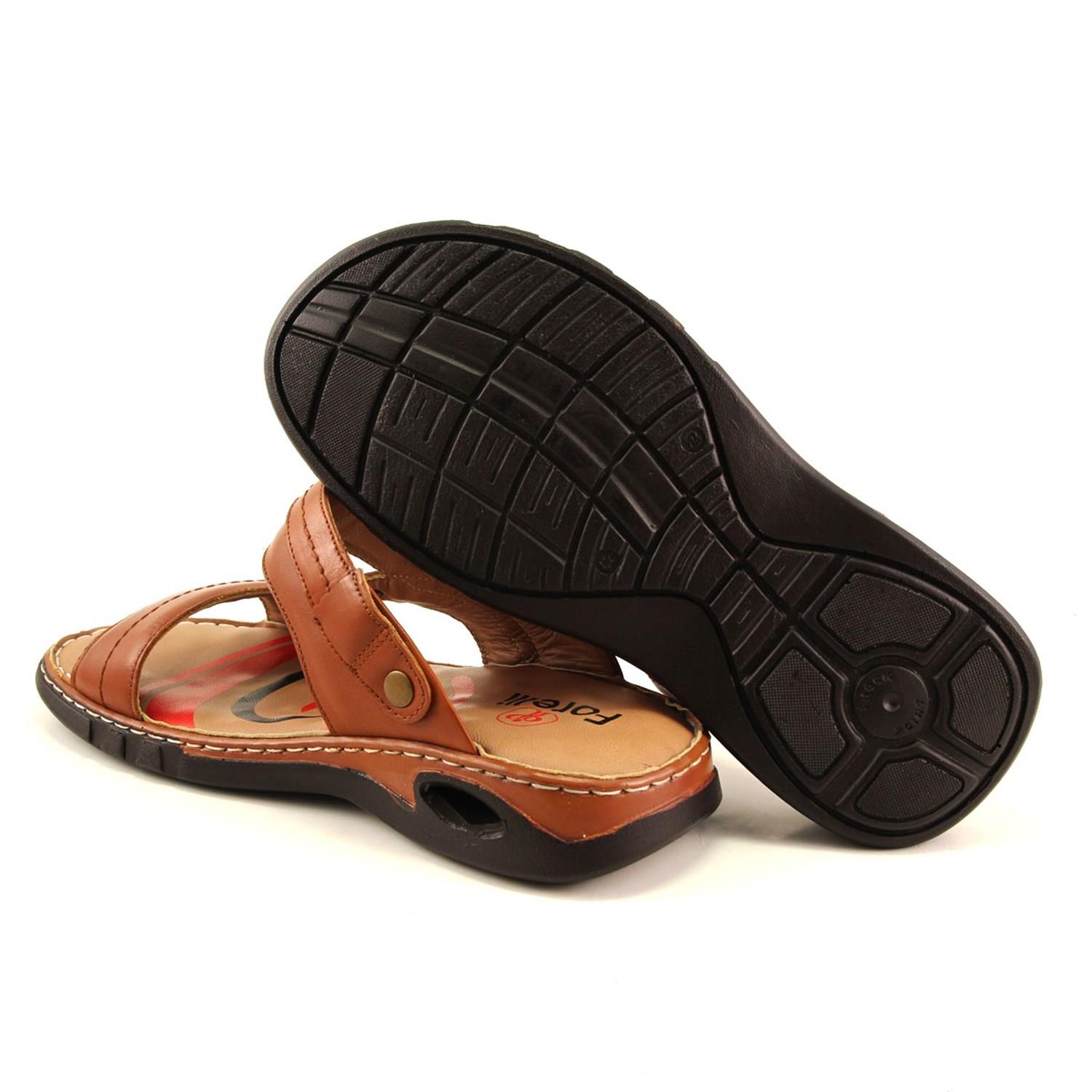 M40507 Hakiki Deri Erkek Anatomik Terlik Sandalet Taba