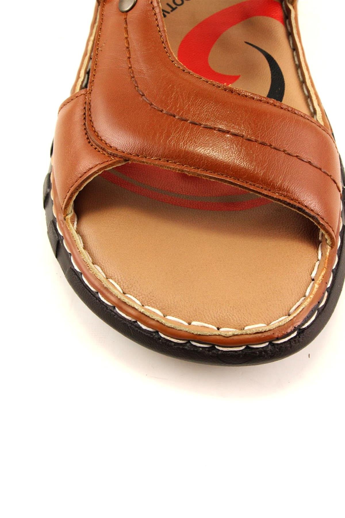 M40507 Hakiki Deri Erkek Anatomik Terlik Sandalet Taba