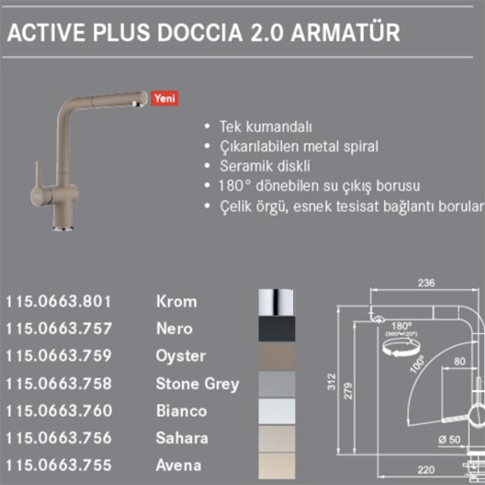 FRANKE BASİS 1,5 GÖZLÜ 970 x 500 MM GRANİT EVİYE & ARMATÜR SET