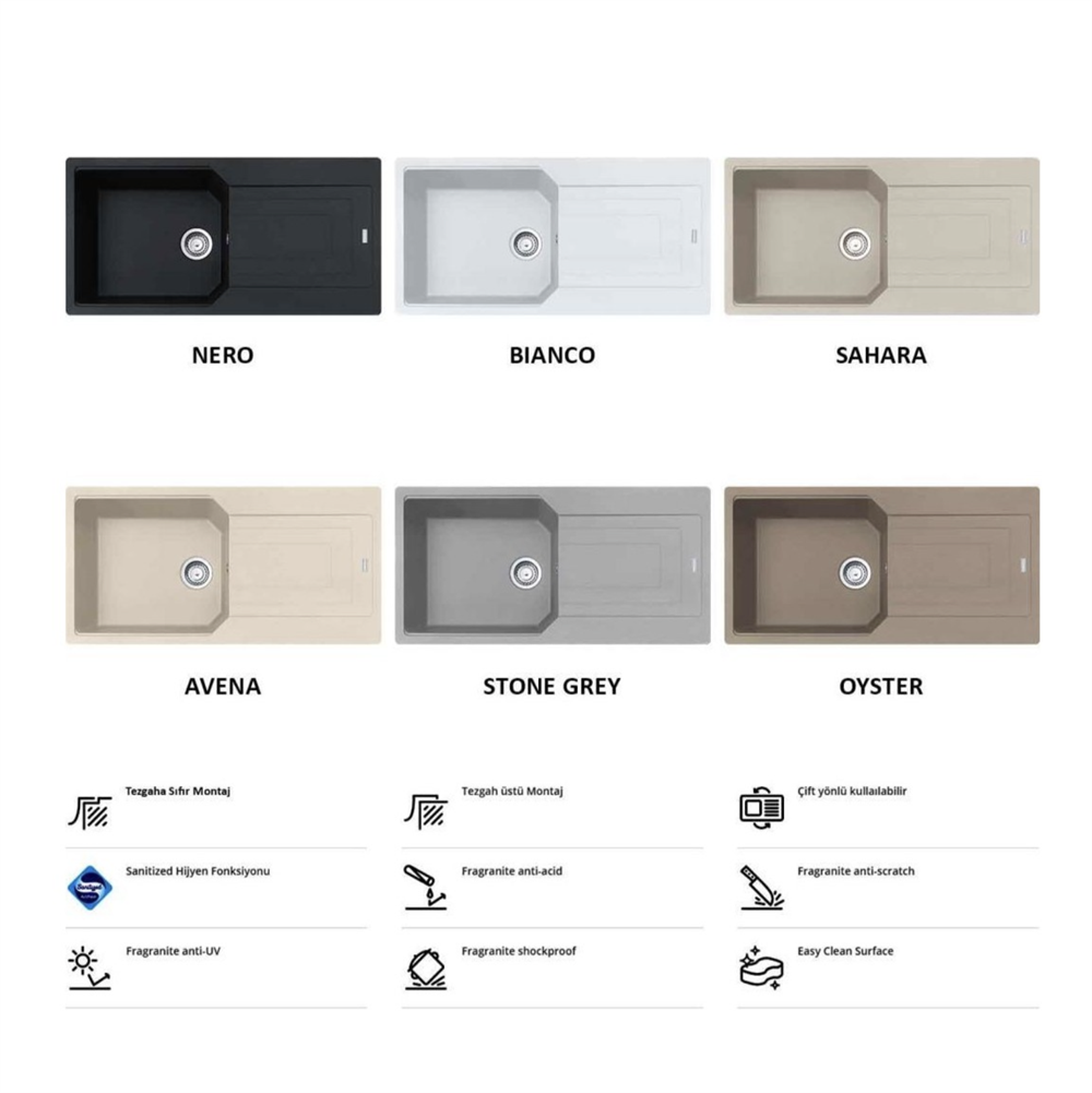 FRANKE TEK GÖZLÜ 860 x 500 MM GRANİT EVİYE & ARMATÜR SET