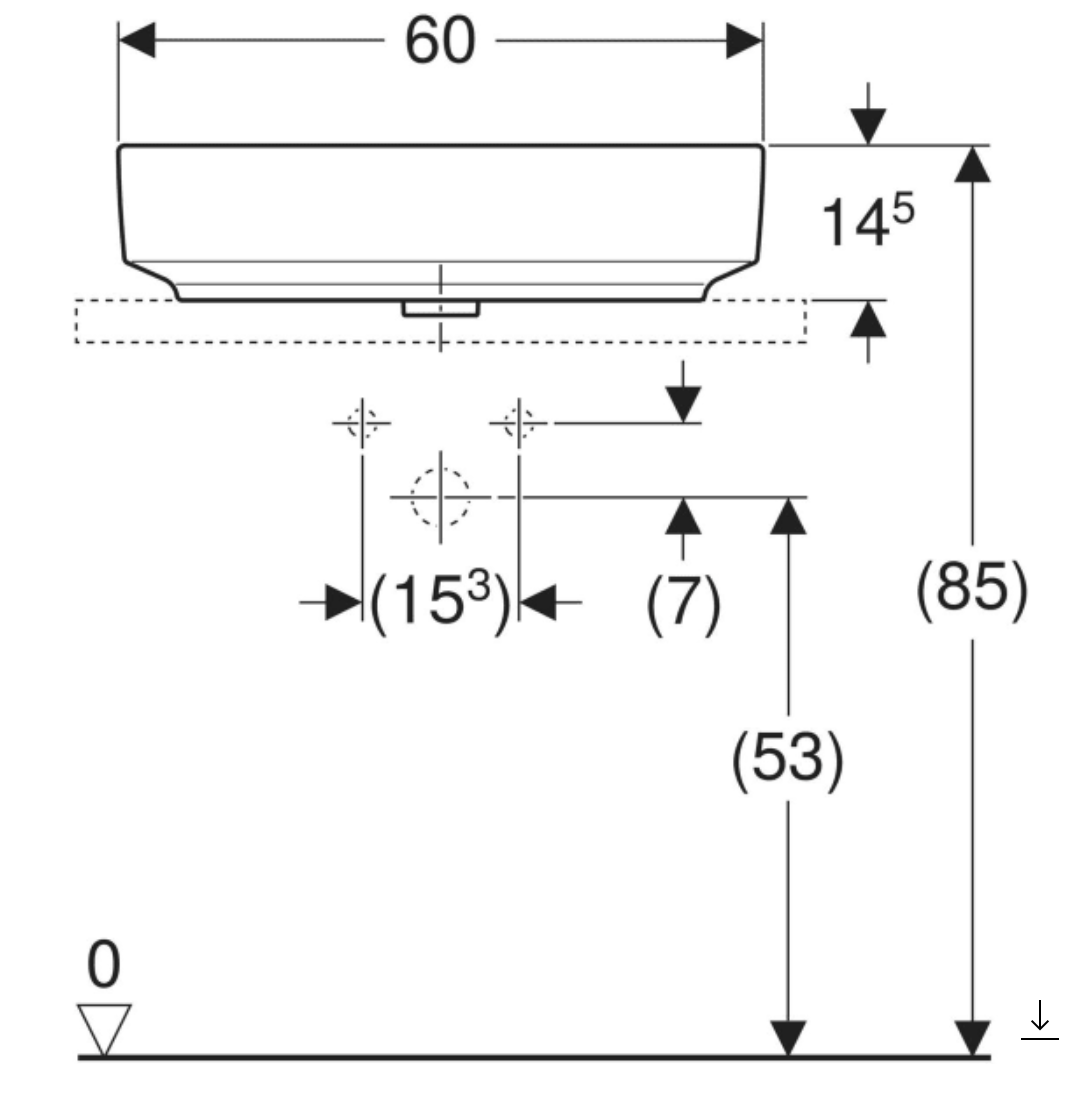 GEBERİT VARİFORM DİKDÖRTGEN BATARUA BANKLI ÇANAK LAVABO