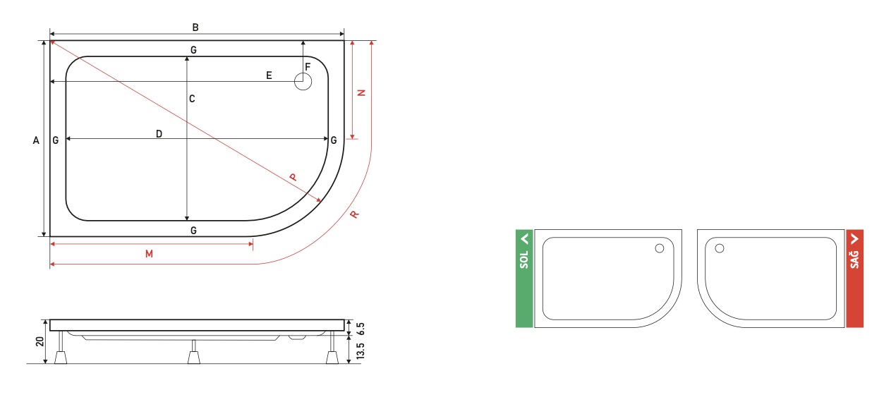 SHOWER MARISSA ASİMETRİK DUŞ TEKNESİ