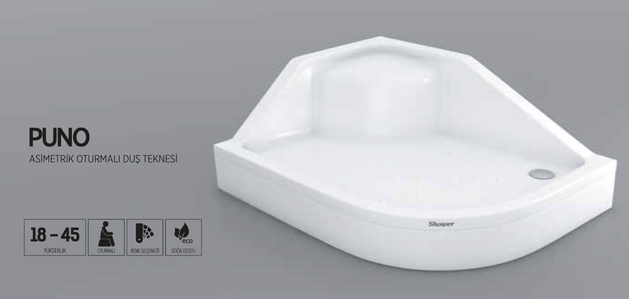 SHOWER PUNO ASİMETRİK OTURAKLI DUŞ TEKNESİ