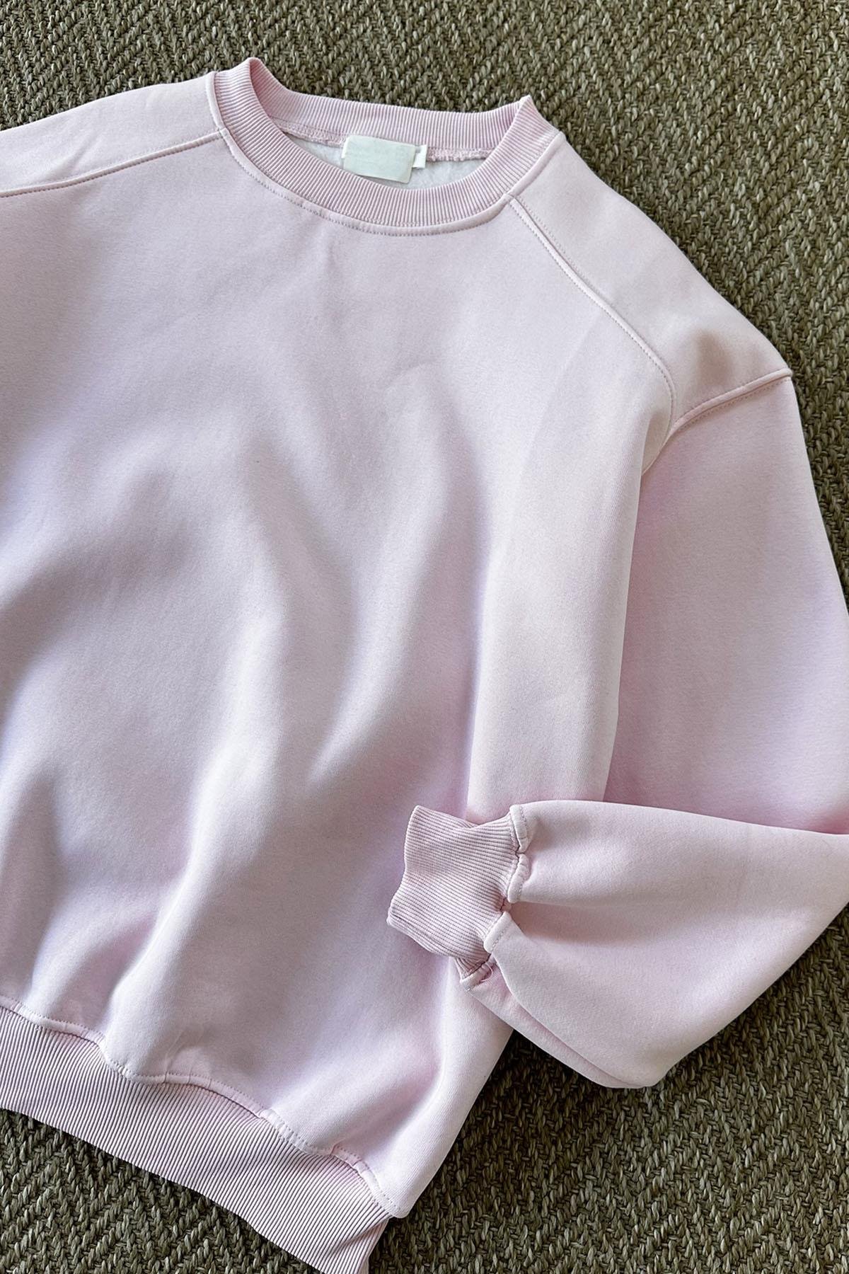 Kadın 3 İplik Basic Düz Renk Sweatshirt - PEMBE