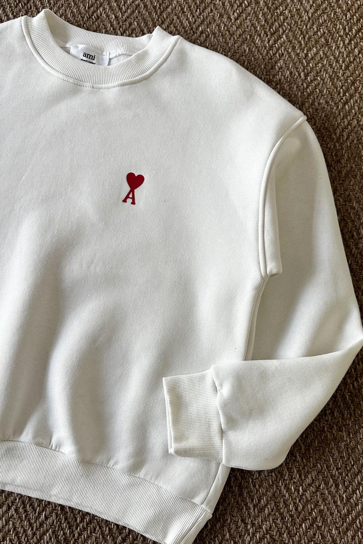 Kadın Ami Kalp Baskılı Sweatshirt - BEYAZ