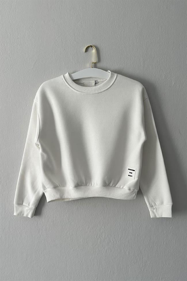 Kadın Atmosphere Basic Beauty Yazılı Sweatshirt - BEYAZ