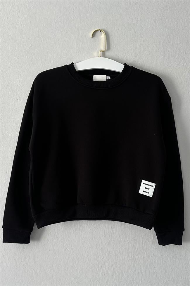 Kadın Atmosphere Basic Beauty Yazılı Sweatshirt - SİYAH
