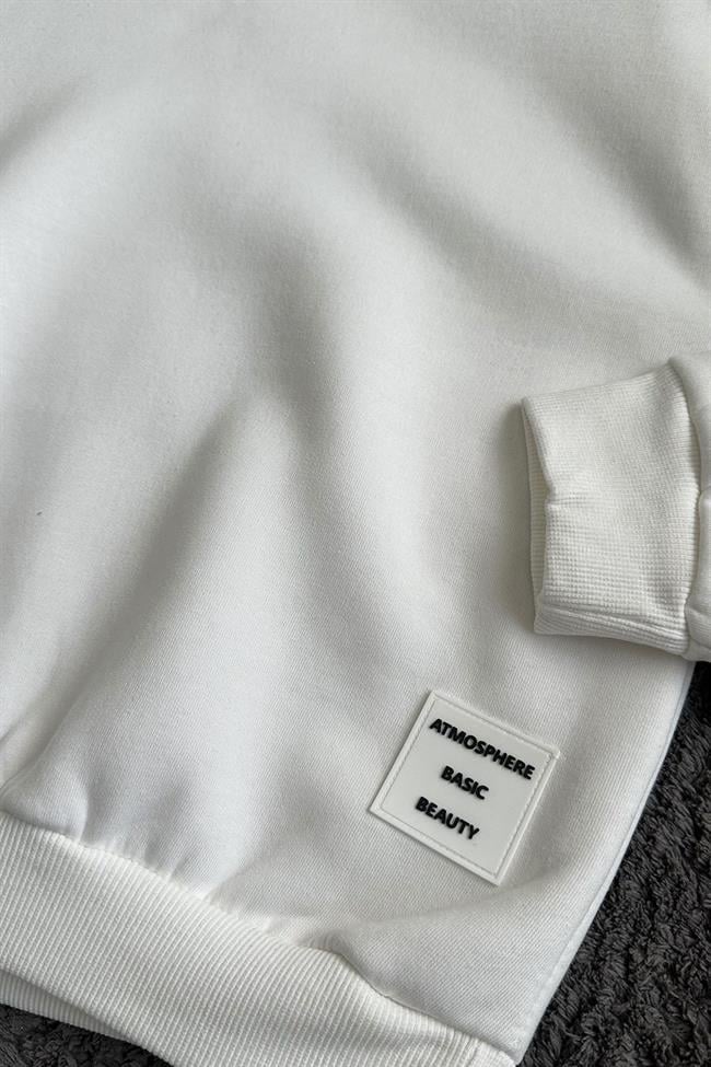 Kadın Atmosphere Basic Beauty Yazılı Sweatshirt - BEYAZ