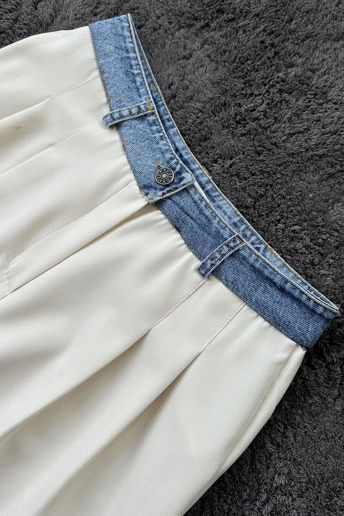 Kadın Beli Denim Bol Paça Palazzo Pantolon - TAŞ