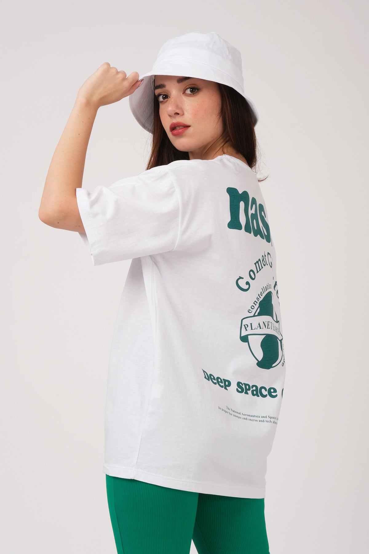 KADIN BEYAZ ÖN ARKA NASA BASKILI TSHIRT