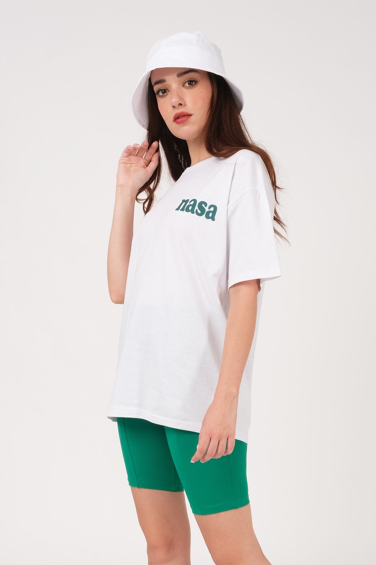 KADIN BEYAZ ÖN ARKA NASA BASKILI TSHIRT