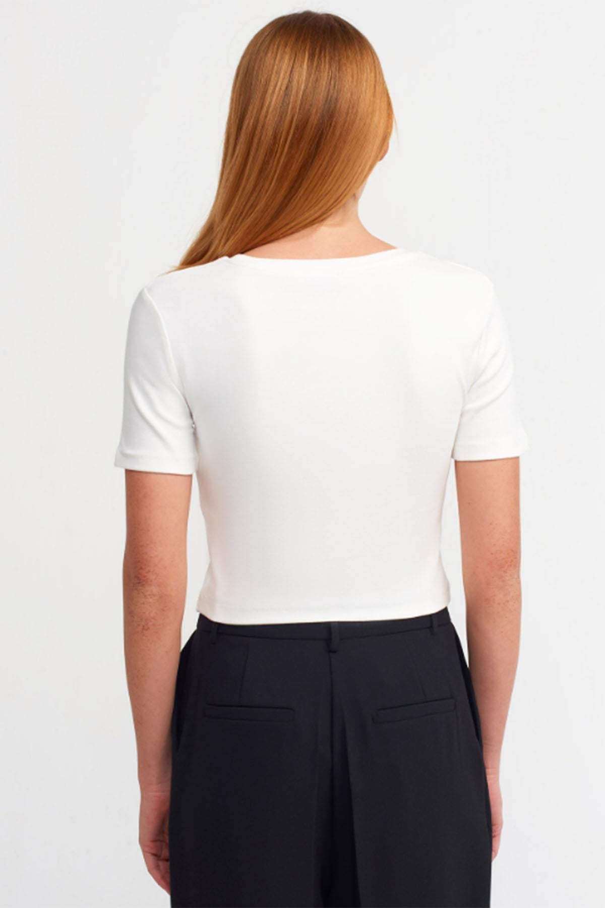 Kadın Crop Tshirt - EKRU