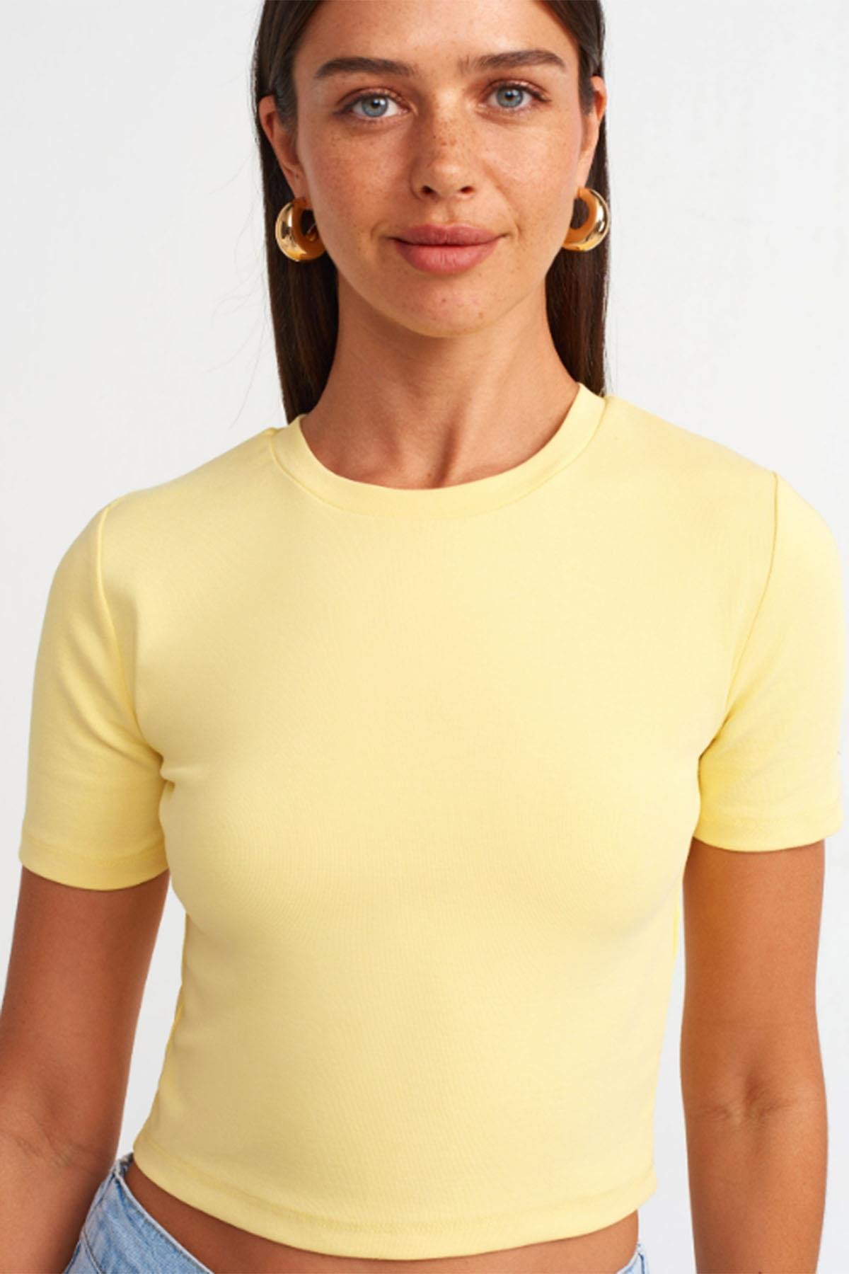 Kadın Crop Tshirt - SARI
