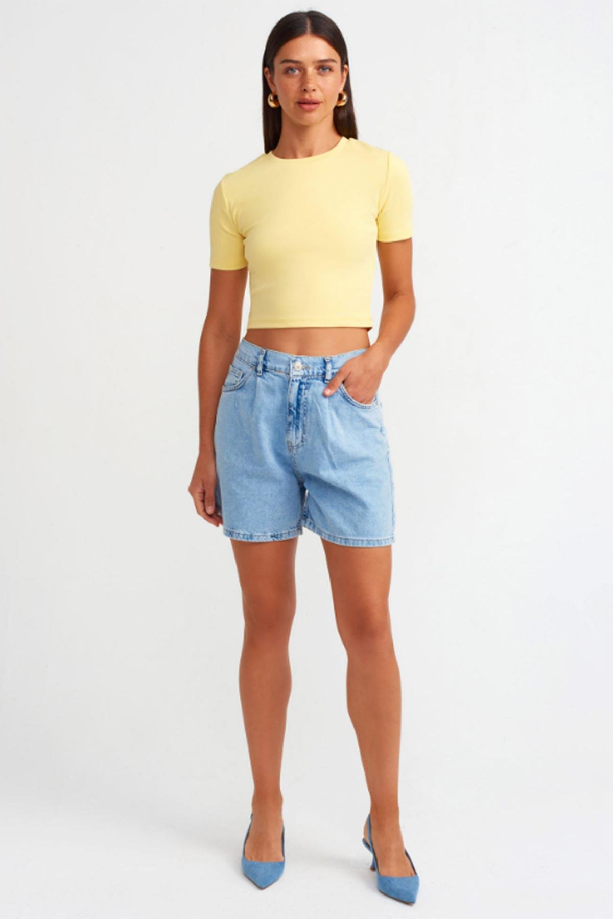Kadın Crop Tshirt - SARI