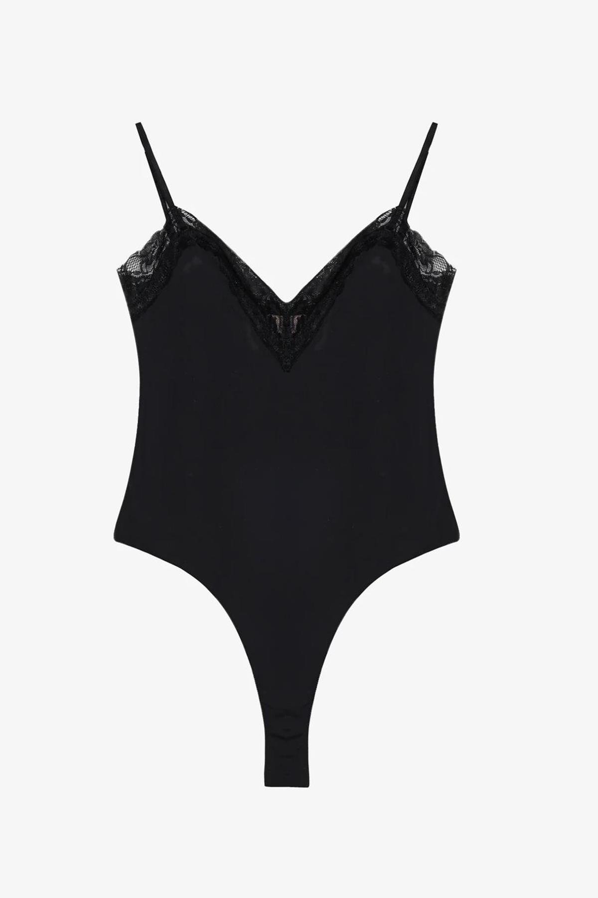 Kadın Dantelli Bodysuit - SİYAH