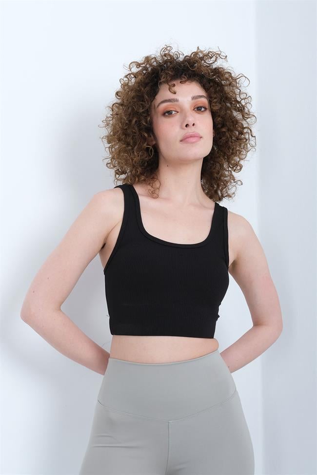 Kadın Fitilli Kalın Askılı Bralet Büstiyer - SİYAH