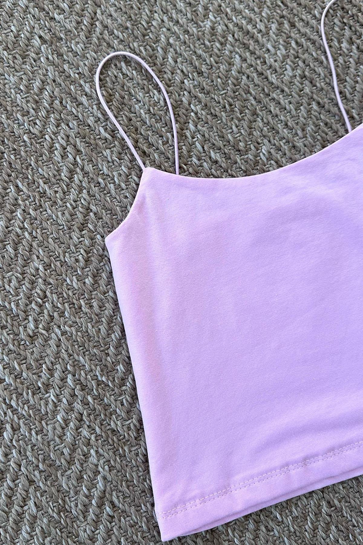 Kadın İp Askılı Kısa Crop - PEMBE