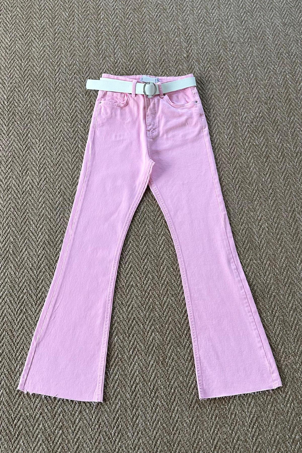 Kadın Kemerli Pembe Jean - PEMBE