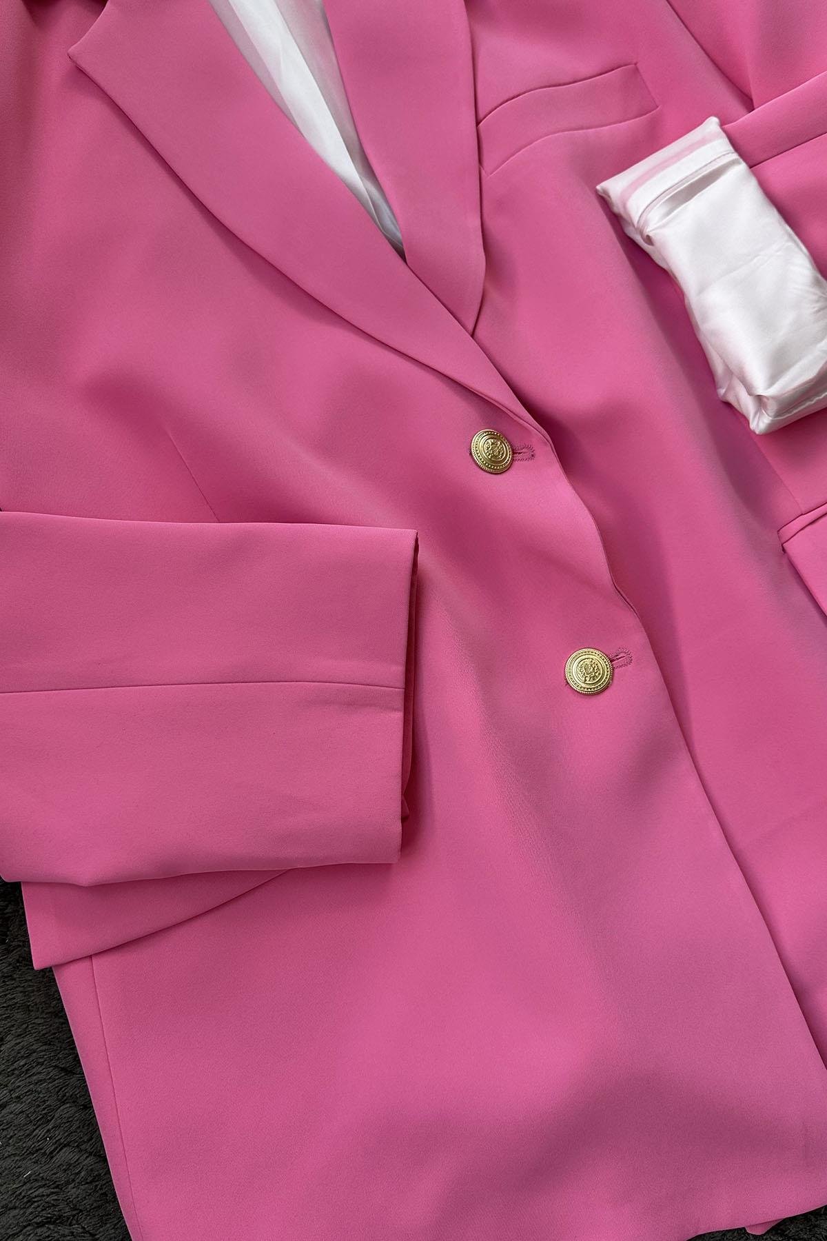 Kadın Kruvaze Ceket Palazzo Pantolon Takım - PEMBE
