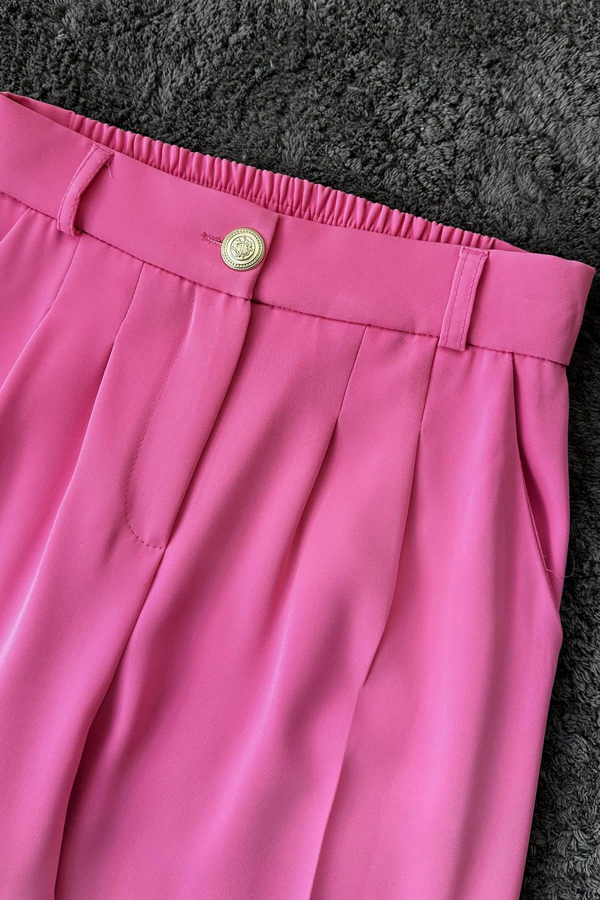 Kadın Kruvaze Ceket Palazzo Pantolon Takım - PEMBE