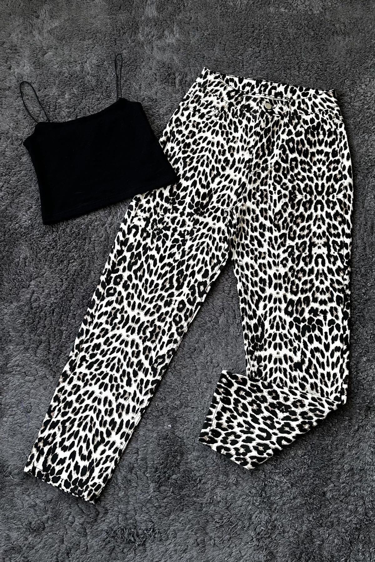 Kadın Leopar Desenli Mom Jean - LEOPAR DESEN