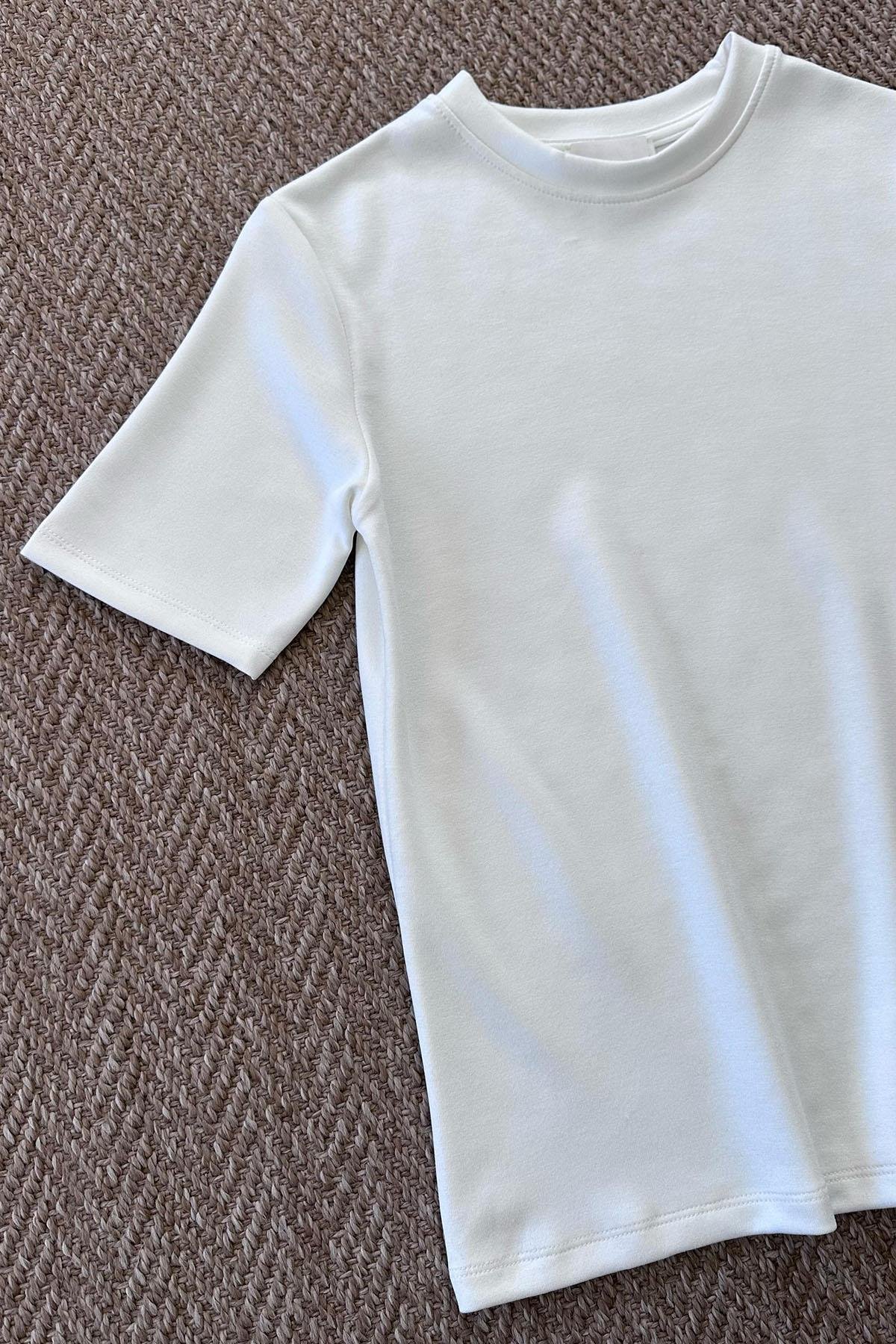Kadın Modal Kumaş Basic Tshirt - EKRU