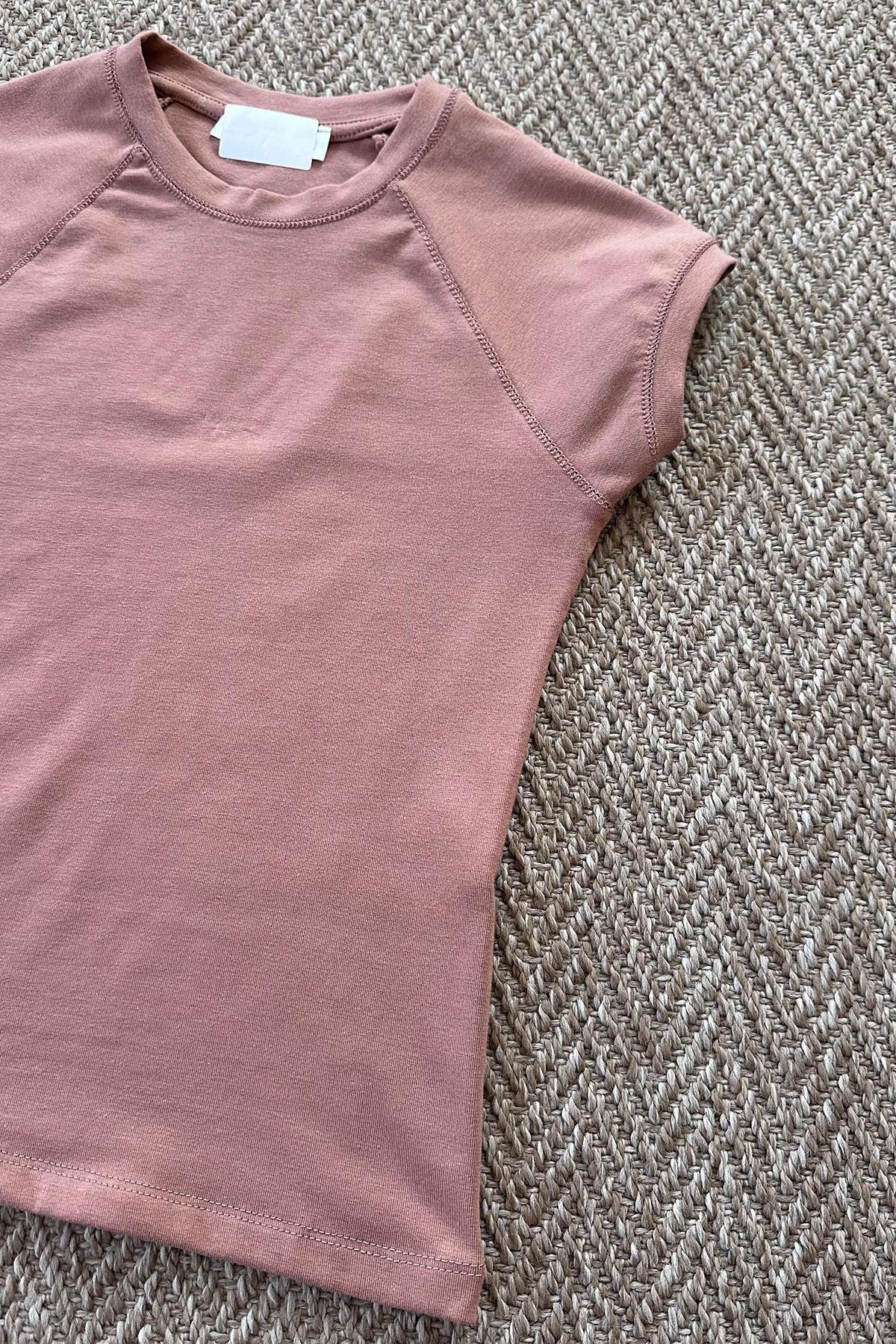 Kadın Modal Kumaş Reglan Crop Tshirt - KAHVE
