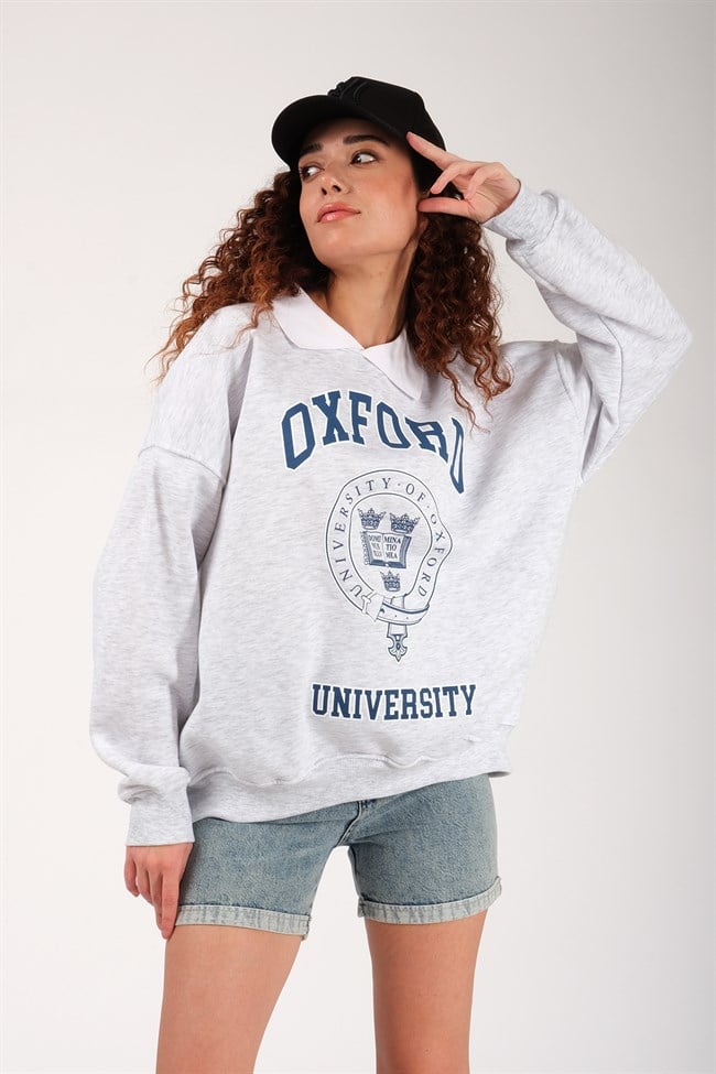 Kadın Oxford Baskılı Yakalı Sweatshirt