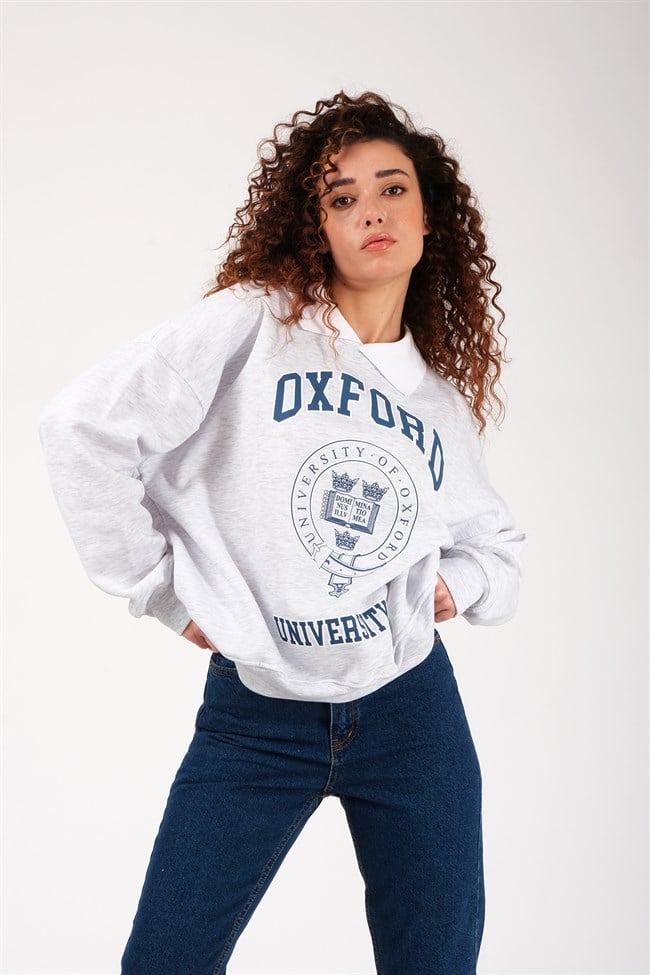 Kadın Oxford Baskılı Yakalı Sweatshirt