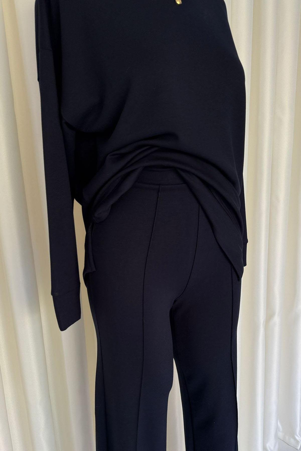 Kadın Oysho Yanı Mini Yırtmaçlı Uzun Sweatshirt Biyeli Eşofman Takım - LACİVERT