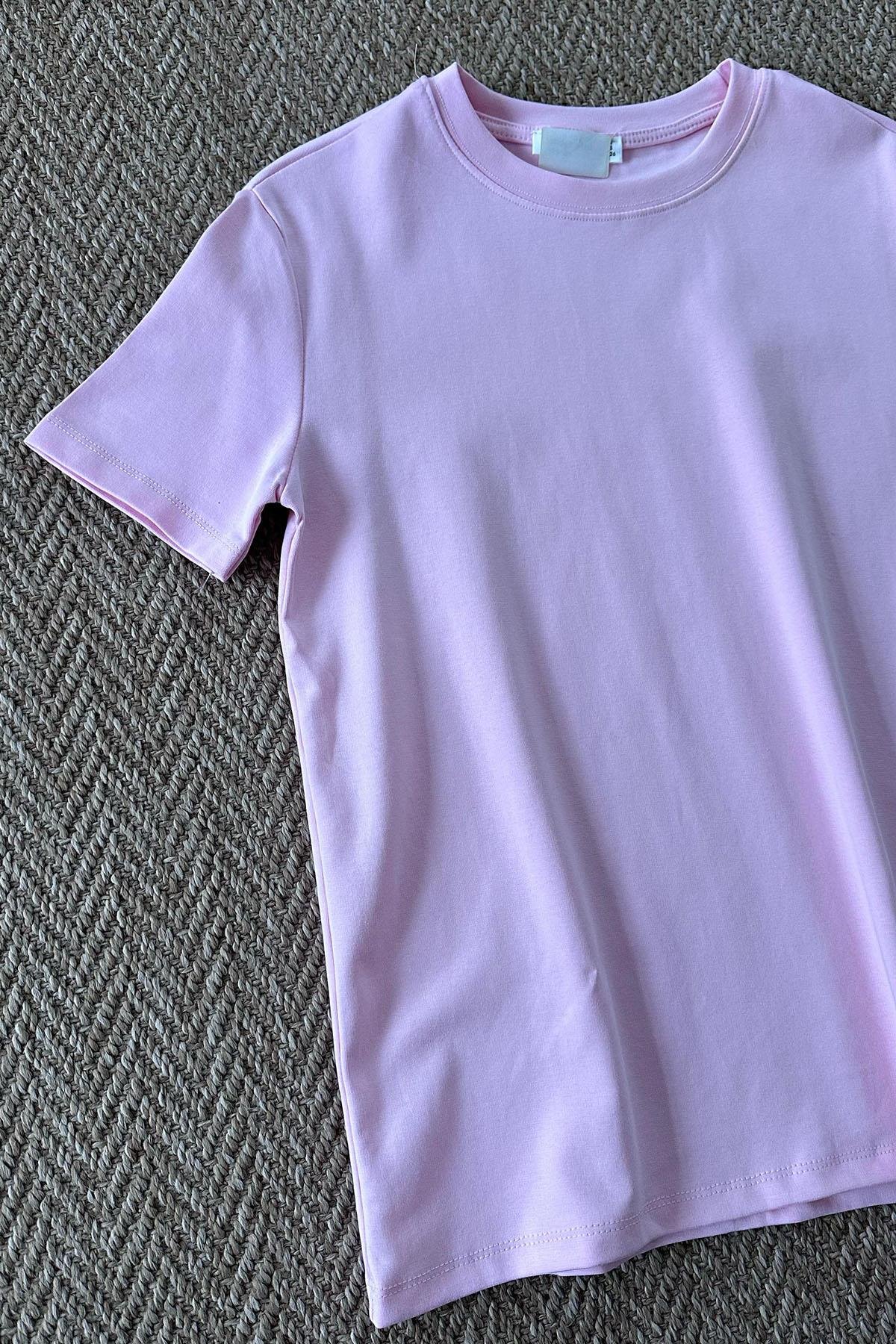Kadın Pamuklu Basic Tshirt - PEMBE