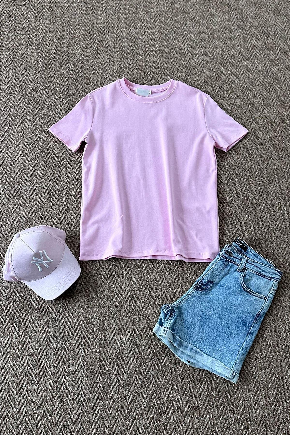 Kadın Pamuklu Basic Tshirt - PEMBE
