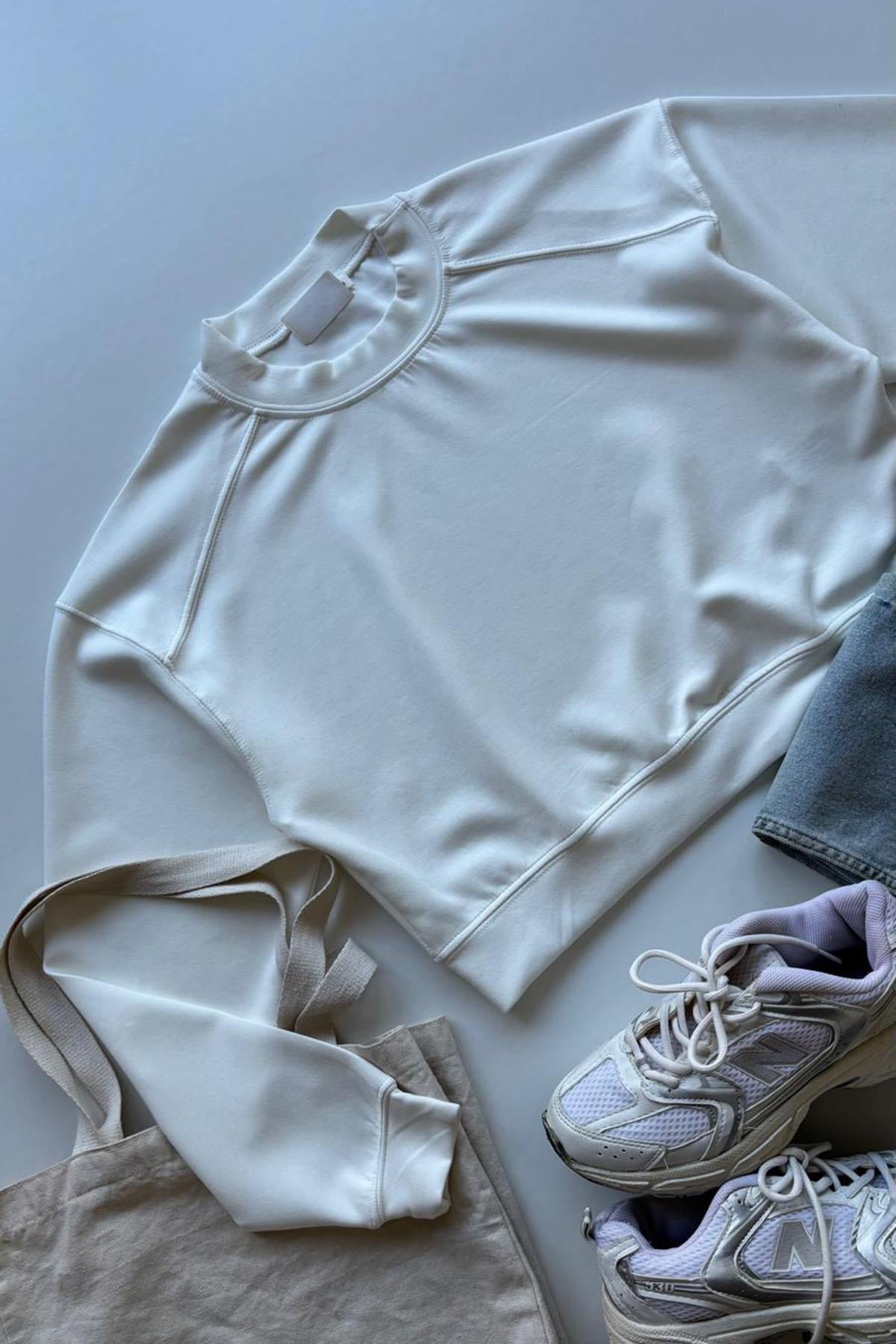 Kadın Parçalı Basic Sweat - BEYAZ
