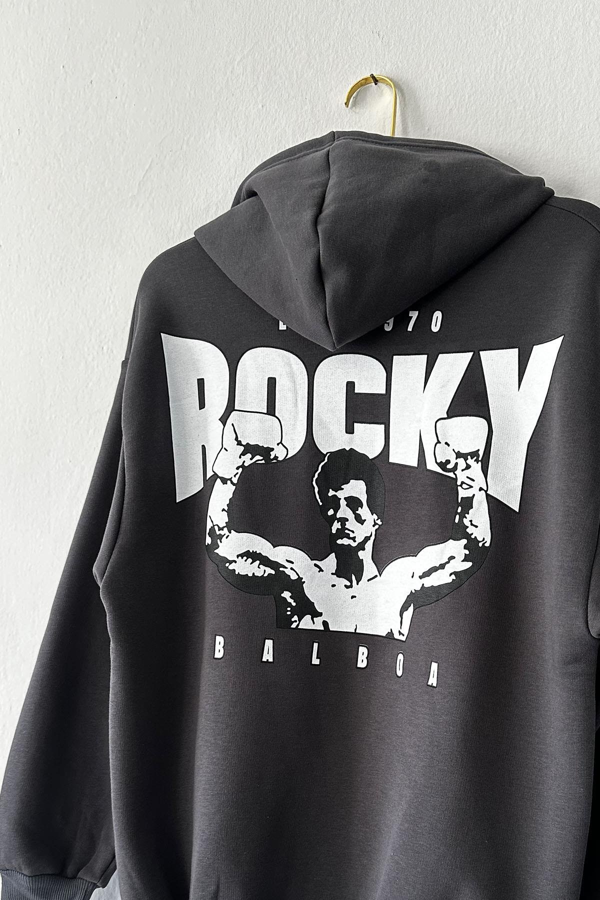 Kadın Rocky Baskılı Kapüşonlu Sweatshirt - ANTRESİT