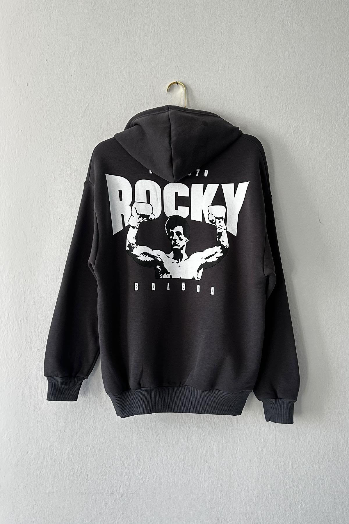 Kadın Rocky Baskılı Kapüşonlu Sweatshirt - ANTRESİT