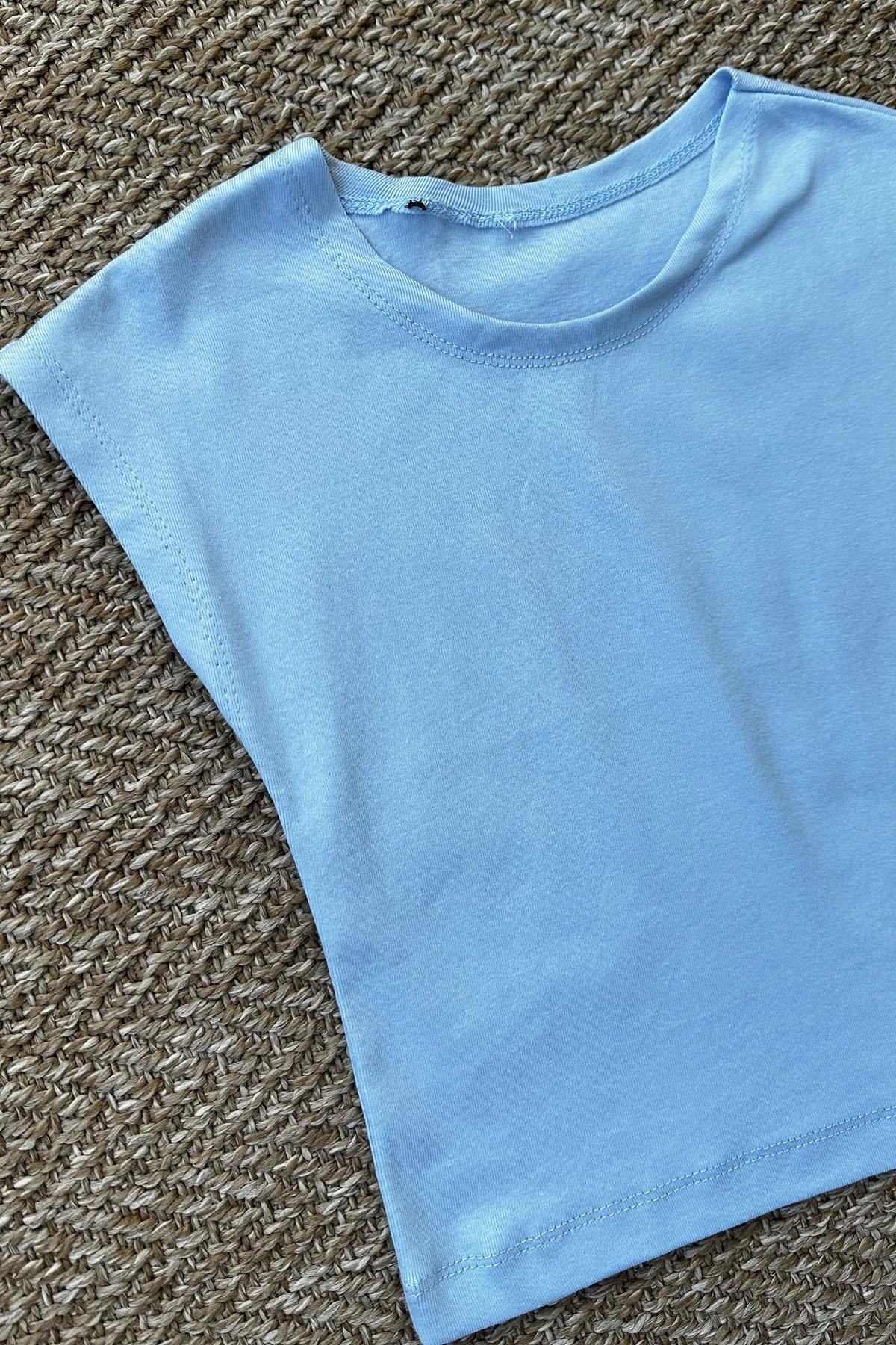 Kadın Sıfır Kol Crop Tshirt - MAVİ