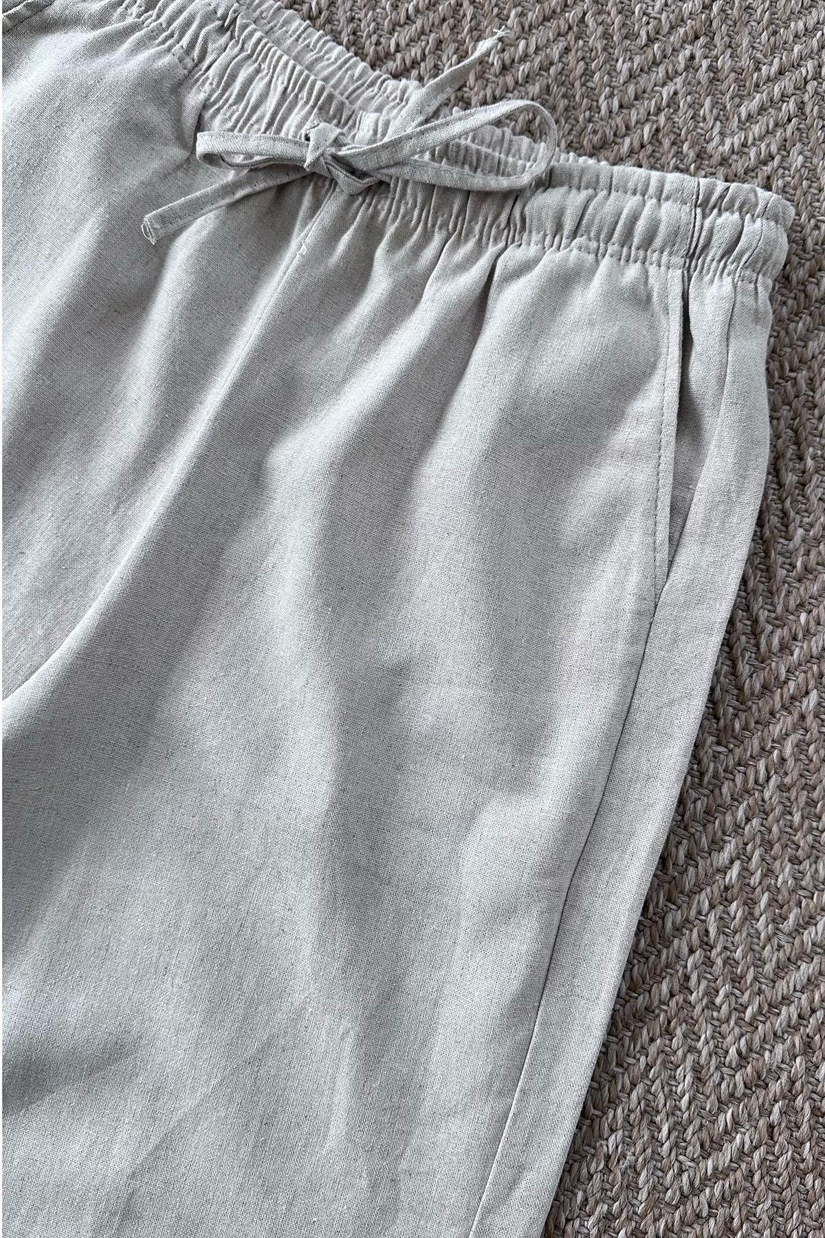 Kadın Yıkamalı Keten Marka Model Pantolon - TAŞ