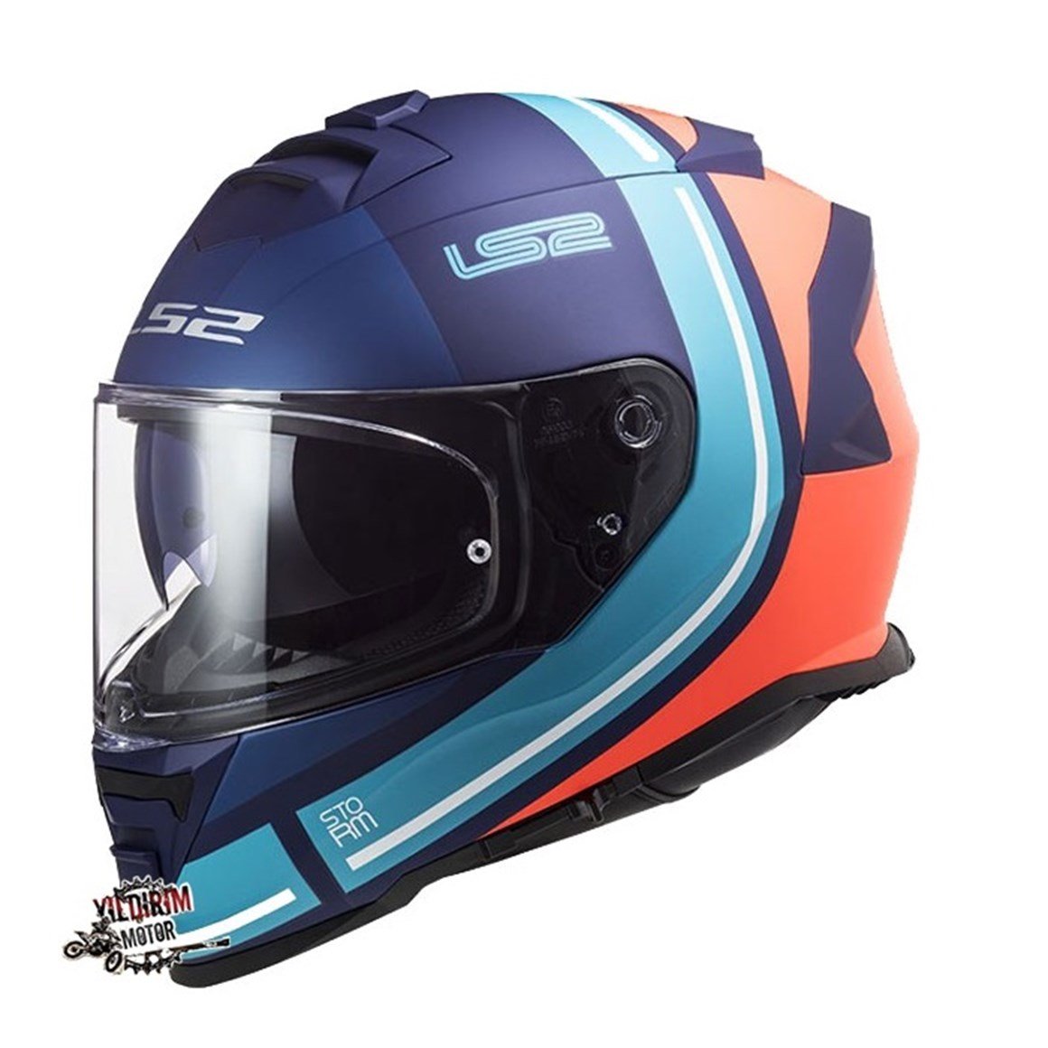  LS2 STORM SLANT MAVİ-TURUNCU KASK