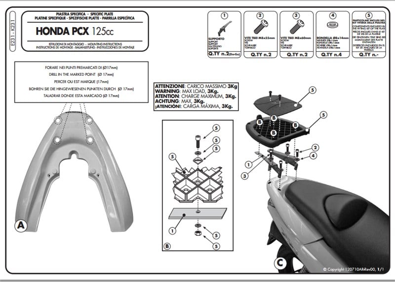 KAPPA KE2310 HONDA PCX 125-150 (10-16) ARKA ÇANTA TASIYICI DEMİRİ