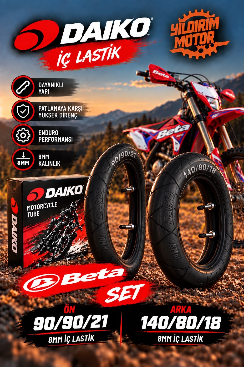 BETA RR DAIKO 90/90-21 140/80-18 8MM ÖN ARKA MOUSSE