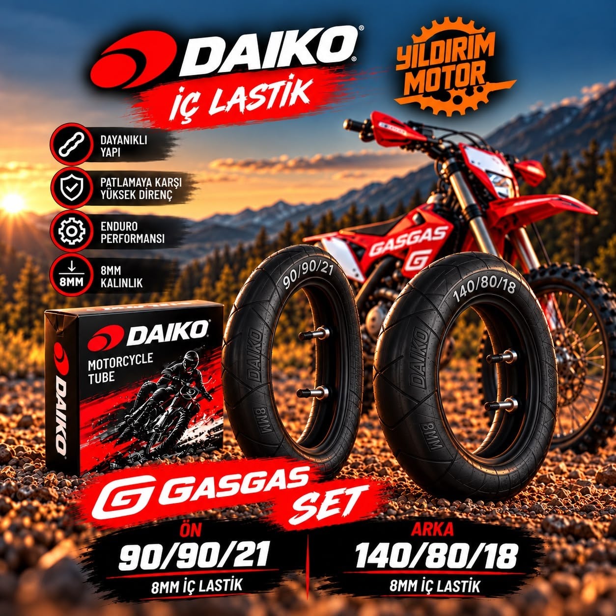 GASGAS EC/EC-F DAIKO 90/90-21 140/80-18 8MM ÖN ARKA MOUSSE