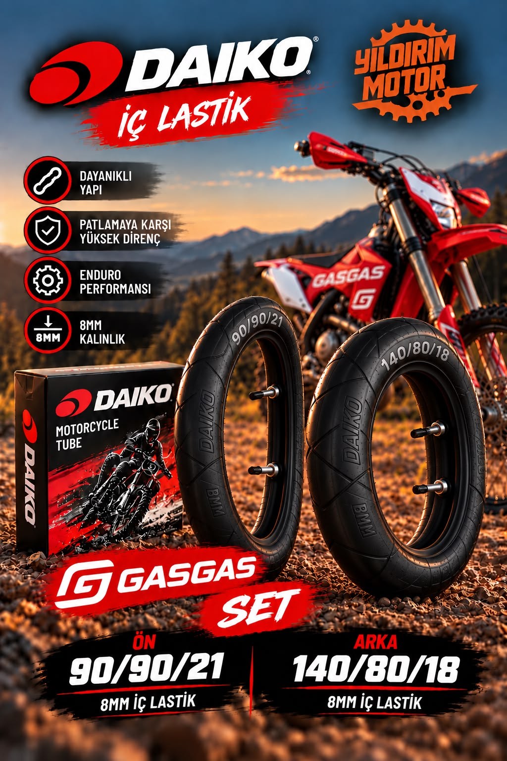 GASGAS EC/EC-F DAIKO 90/90-21 140/80-18 8MM ÖN ARKA MOUSSE