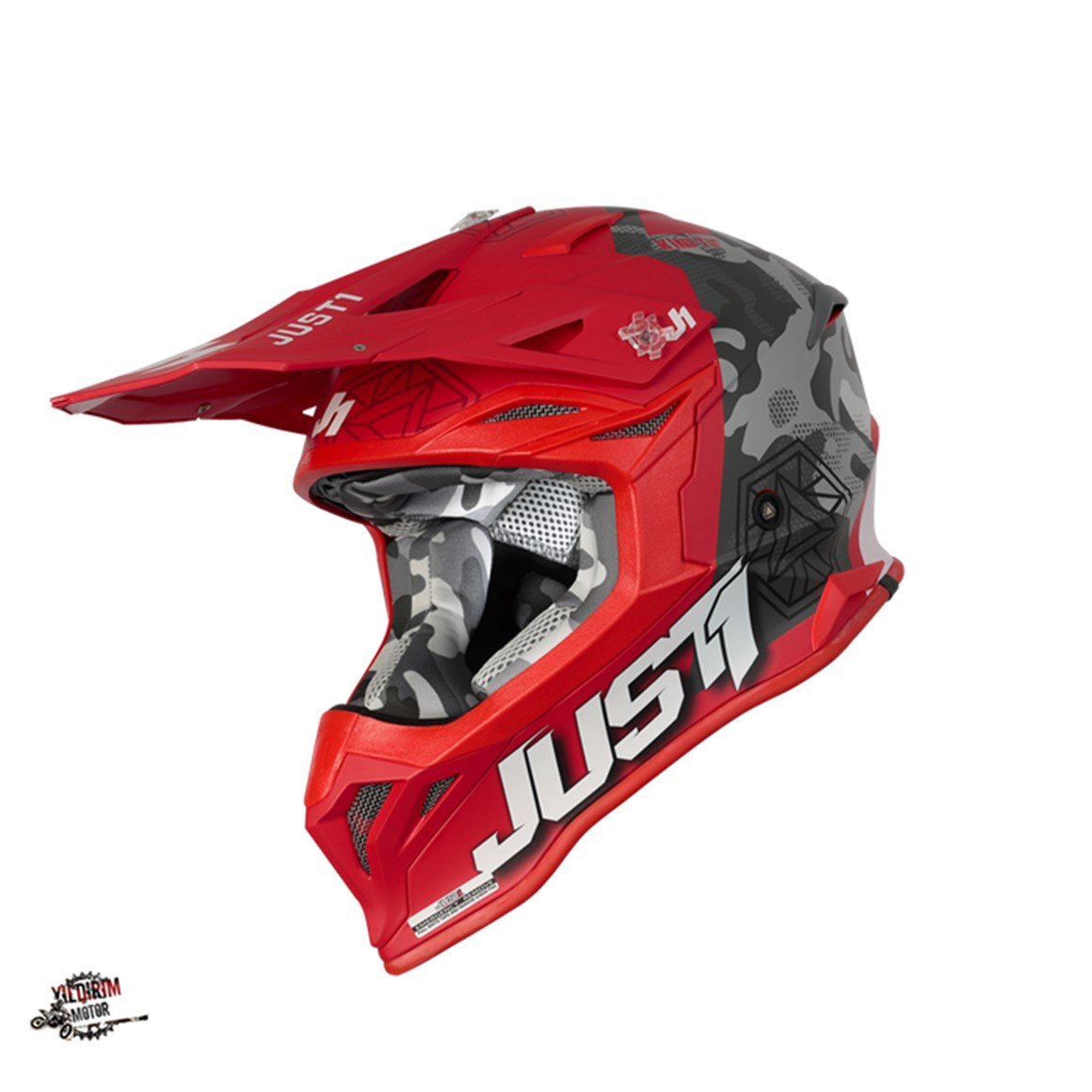 JUST1 J39 KINETIC CAMO SİYAH GRİ KIRMIZI KASK