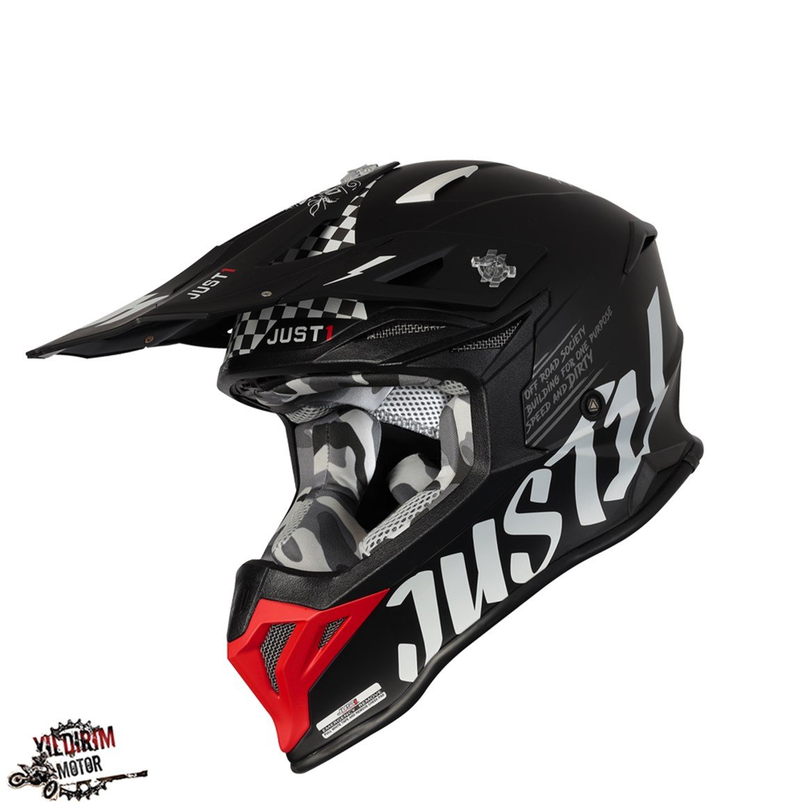 JUST1 J39 ROCK KIRMIZI BEYAZ SİYAH KASK