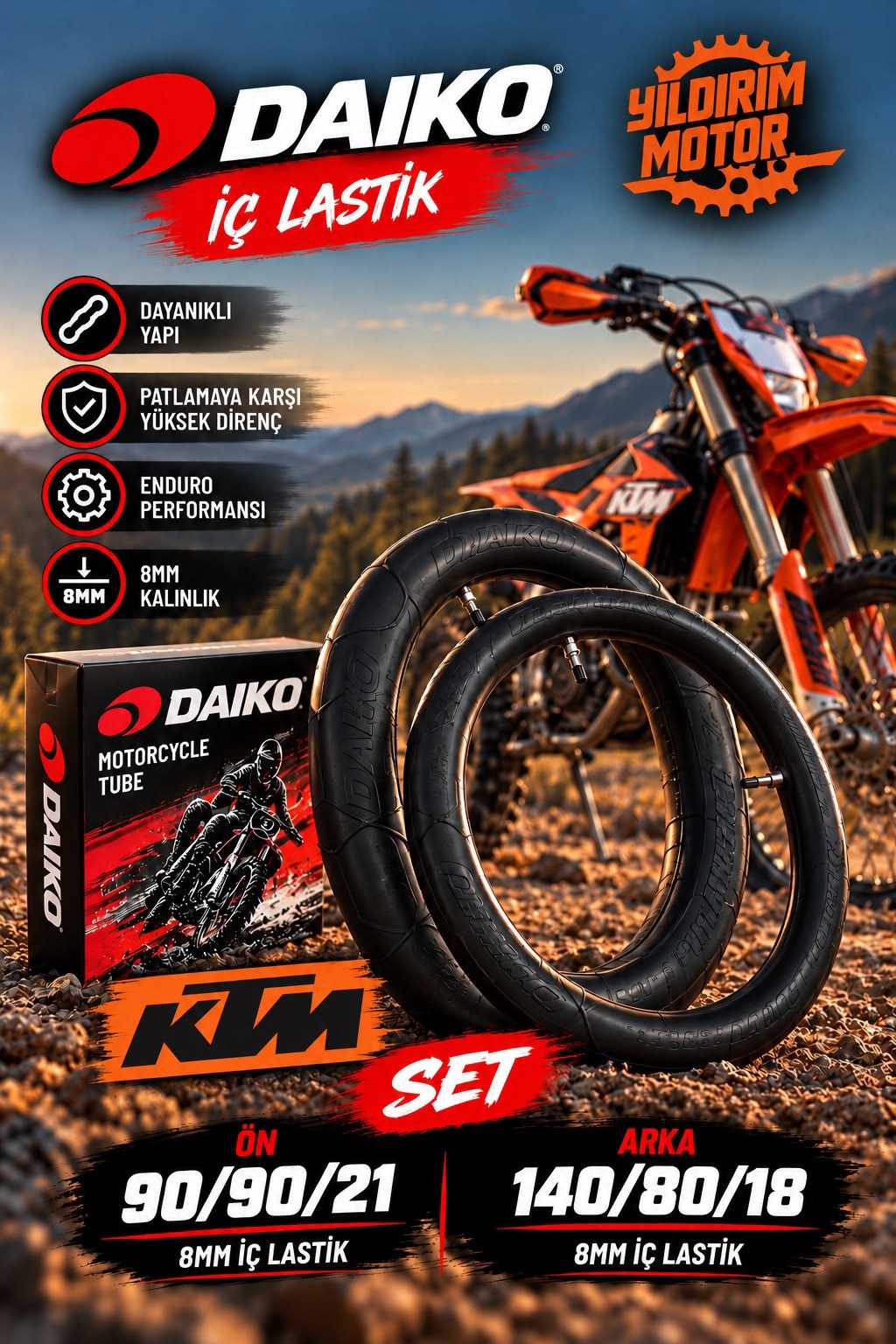 KTM EXC/EXC-F DAIKO 90/90-21 140/80-18 8MM ÖN ARKA MOUSSE