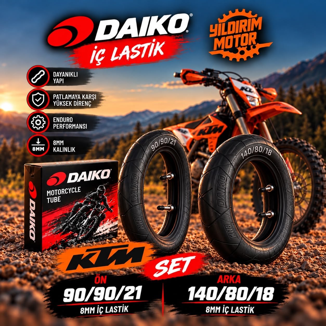 KTM EXC/EXC-F DAIKO 90/90-21 140/80-18 8MM ÖN ARKA MOUSSE