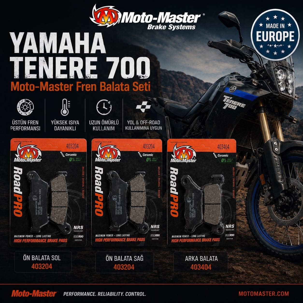 MOTO MASTER YAMAHA TENERE 700 ÖN/ARKA BALATA SETİ